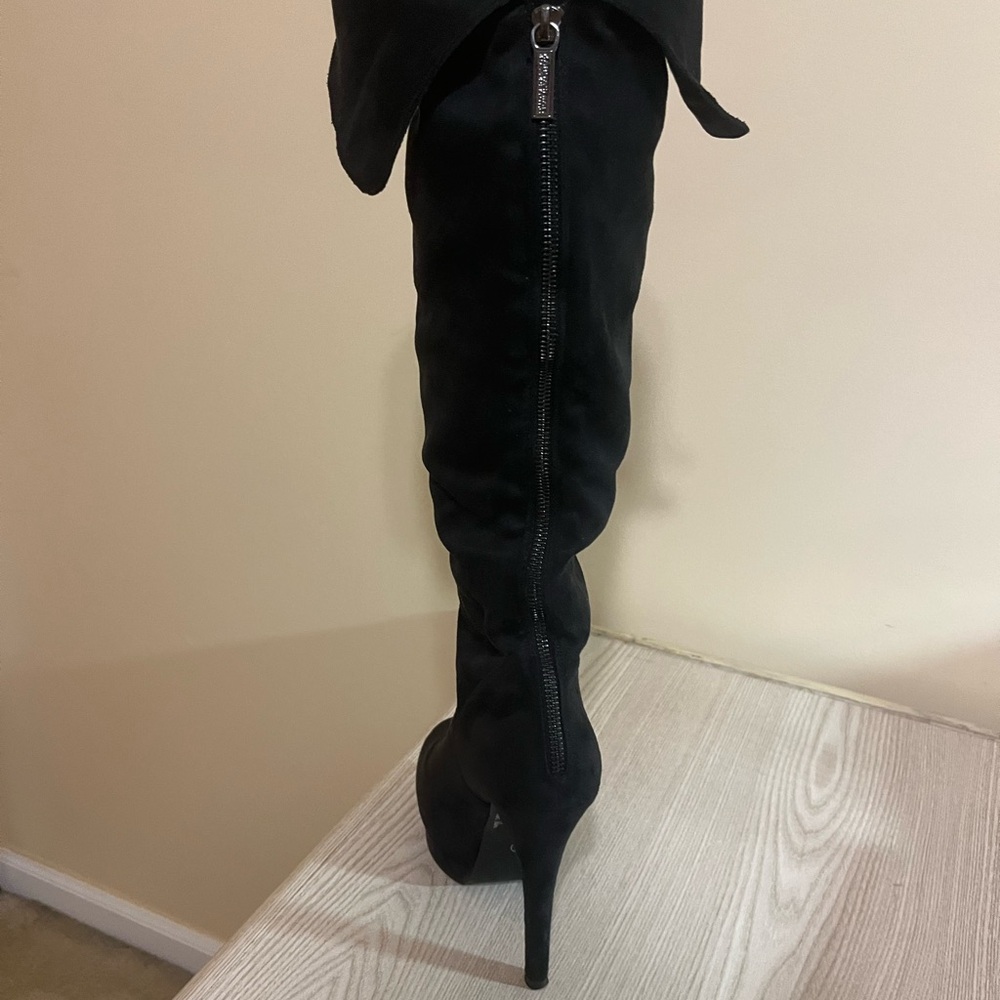 Kardashian 5 inch black suede knee high boots